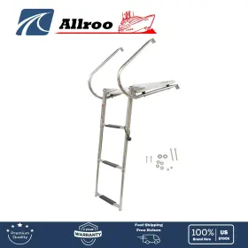 Alu2995942 Allroo 3-step Stainless Steel Ship Ladder With Platform Marine Telescoping 2 Handr