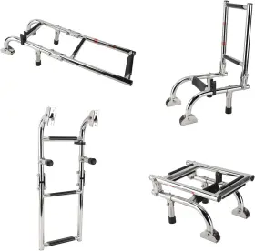 Am41-7101s Amarine Made 3 Step Stainless Steel Stern Mount Pontoon Boat Folding Ladder With Rubber Grips