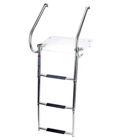 Am42-9924siba3 Amarine Made 3 Step In-board Outboard Transom Platform Telescoping Boat Ladder W/ 2 Handrails