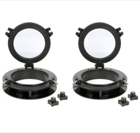 Ca-0181-02 Amarine Made 2pcs Boat Round Opening Portlight Porthole 8 Inch Replacement Window Port Hole Black