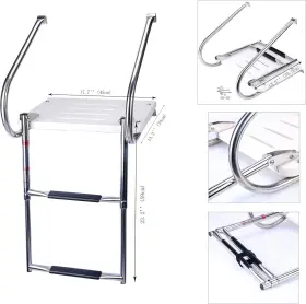 Sp-sib-2-304 Amarine Made New 2 Step Telescoping Boat Ladder Stainless Steel With Platform Handrails