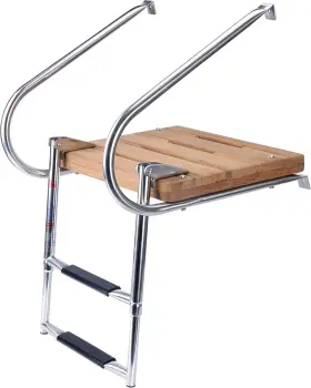 Sp-sib-2-304-teak Amarine Made 2 Step Folding Telescoping Inboard Ladder Teak Platform With Rails 18 Inch W X 14 L