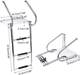 Amarine Made Sp-sib-3-304 3 Step Folding Dock Ladder Telescoping Boat With Platform And Handrails