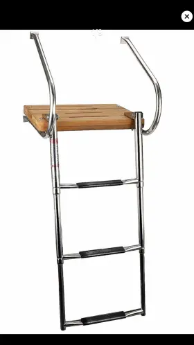 Sp-sob-3-teak Amarine Made 3 Step Ladder Stainless Boat Outboard Telescoping Teak Wooden Swim Platform Us
