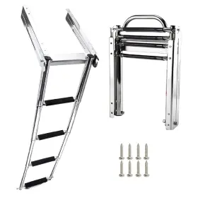 Sr-0011 Amarine Made 4 Step Boat Ladder Under Platform Sliding Stainless Steel With A Handle