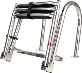 Yi-0016 Amarine Made 3 Step Boat Ladder Stainless Steel Folding Rear Entry Pontoon Wide