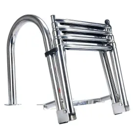 Yi-0025 Amarine Made 4 Step Stainless Pontoon Rear Entry Telescoping Ladder With Wide Steps Hand Railing