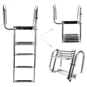 Yi-0534 Amarine Made 4 Steps Removable Stainless Folding Pontoon Boat Ladder With Extra Wide Step-left