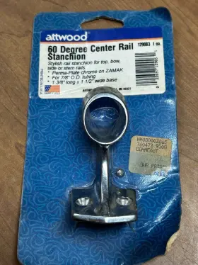 1290b3 Attwood 7/8 Inch 60 Deg. Center Rail Stanchion Chrome On Zamak Chris Craft Century