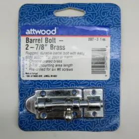 Attwood Marine 022697200730 Barrel Bolt 2-7/8 Inch Chrome Plated Brass For Door Or Hatch #2007-3