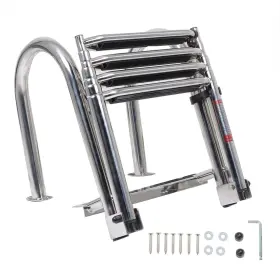 Yi20447y Auto-yictory 4 Step Foldable With Pedal Hand Armrest Stainless Steel Telescoping Boat Ladder