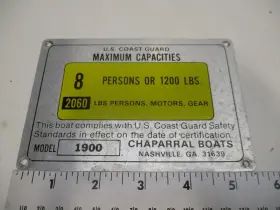 Gb626365166 Chaparral 1990 1900 Sl Maximum Capacity Plate