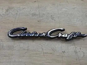 8687 Chris Craft Vtg Cursive Nameplate. Nos Chrome With Black Background Free Shippin