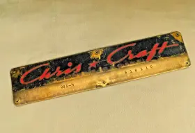 U18392 Chris Craft Vtg. Pre 1957 Brass Marine Engine Plate / Authentic Wood Boat Part