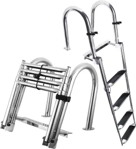 B0b7m5wgz9 Cxrcy Boat Pontoon Dock Ladder - 4 Step Foldable 304 Hd Stainless Steel Rugged Wide