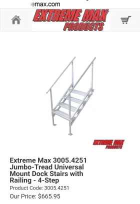 Extream Maxx 3005-4251 4 Step Dock Ladder With Hand Railing/ All Alluminum / Best On Market