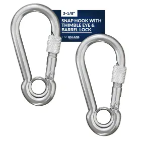 455-m2-ns Five Oceans Snap Hook With Thimble Eye And Barrel Lock 3-1/8 Inches 2-pack Fo455-m2