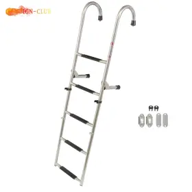 Ign2656368 Genrics 400 Lb. Limit For Boats 5 Step Stainless Steel Folding Ladder Telescoping