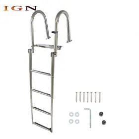 Ign2656454 Genrics Pontoon Boat Ladder 4 Step Foldable Stainless Steel Marine Yacht With Pedal