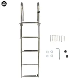 Hgf123556 Home-garden-fix Us 4 Step Pontoon Boat Ladder Foldable Stainless Steel Marine Yacht New