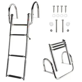 Hyddnice 733810565024 3 Step Pontoon Boat Ladder Stainless Steel Telescoping Inboard Dock La