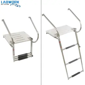 La1760502cm Labworkauto Telescoping Boat Ladder Stainless Steel 3 Step With Platform 2 Handrails New