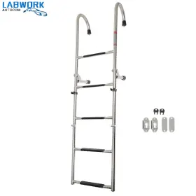 La1760616cm Labworkauto Stainless Steel Folding Ladder Telescoping 400 Lb. Limit 2 Step 3 New
