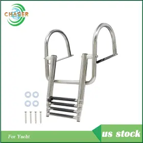 Cer17740c Labworkmoto Brand New 4 Step Stainless Steel Telescoping Boat Ladder With Pedal Hand Railing