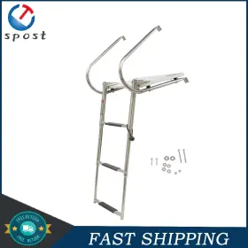 Sst16834t Labworkmoto 2 Handr With Telescoping 3-step Stainless Steel Ship Ladder Platform Marine