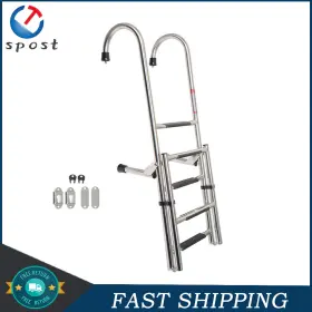 Sst16872t Labworkmoto 2 Step 3 Stainless Steel Folding Ladder Telescoping 400 Lb. Limit For Boats