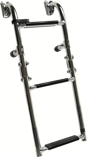 123123 Marine City 3-step Foldable Boarding Ladder 304 Stainless Steel Non-slip