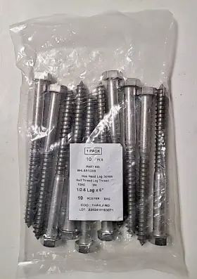 2x6-p25 Marine Fasteners Bhlss1/2x6 Bhlss1/2x6-p25 1/2 X 6 Lag Bolt Ss 10 Pack