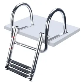 Marinebaby 970870397491 3 Steps Pontoon Boat Ladder Stainless Steel Folding Telescoping R