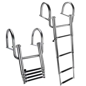 Marinebaby 970870397569 4 Steps Pontoon Boat Ladder Stainless Steel Folding Telescoping R