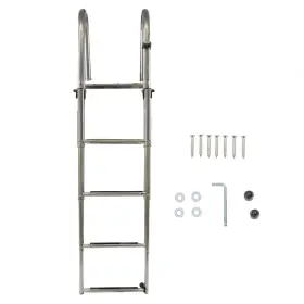 1173782 Menbager Durable 4 Step Stainless Steel Telescoping Boat Ladder Foldable Premium Usa