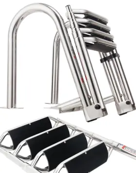 M2599s4kn Mojiate 4-step Heavy-duty Stainless Steel Pontoon Boat Ladder Extra Wide Steps