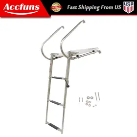 Afu7088f Munirater Telescoping 3-step Stainless Steel Ship Ladder With Platform Marine For Pontoons