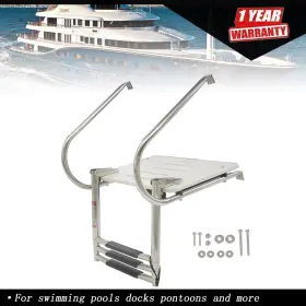 Tur679492i Munirater 3 Step Telescoping Boat Ladder Stainless Steel With Platform 2 Handrails