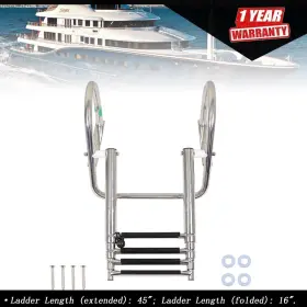 Tur679514i Munirater Unused 4 Step Stainless Steel Telescoping Boat Ladder With Pedal Hand Railing