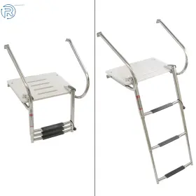 648606 Netuera Telescoping 3 Steps Boat Ladder Marine Stainless Steel With Platform And Handrails