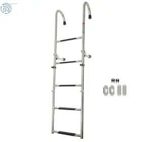 648648 Netuera Stainless Steel Folding Ladder Telescoping 400 Lb. Limit 2 Step 3 Silver