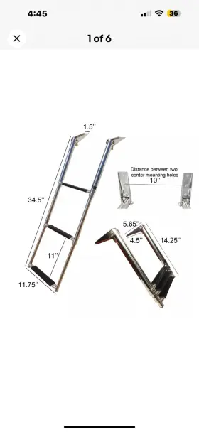 P71060-03 Pactrade Marine Boat Stainless Steel 3 Step Telescopic Ladder Swim Over Platform