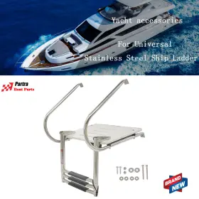 Pt12404a Partra 3-step Stainless Steel Ship Ladder With Platform Marine Telescoping