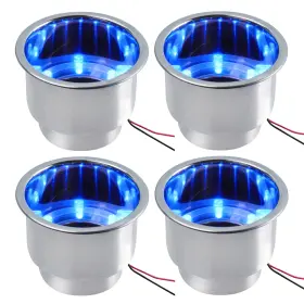 Pebbly Beach 972171699779 Blue Led Boat Cup Holder Marine 316 Stainless Steel Drink 4 Pack