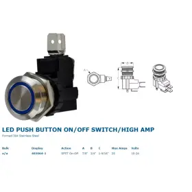 403064-1 Sea-dog Stainless Steel Led Push Button On/off Switch High Amp