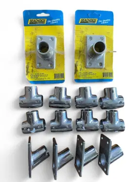 37911 Seachoice Lot 14 Pieces Rail Fittings Tee Angle Base Chrome Stainless Steel 7/8 Inch Tubing
