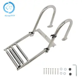 Lp741336ks Skyup2087 Foldable Stainless Steel 4 Step Pontoon Boat Ladder Marine Yacht With Pedal
