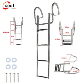 Ss7983 Soulshelf 1pc 4 Step Stainless Steel Telescoping Boat Ladder With Pedal And Hand Railing New