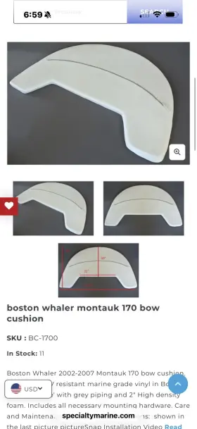 Bc-1700 Specialty Marine Boston Whaler Montauk 170 Replacement Cushion Pad