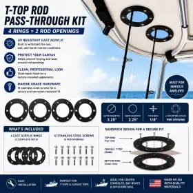 T-top 283284372 Marine Boat T-top Rod Pass Through Ring Set Canvas Grommet Black Acrylic